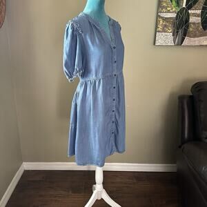 Current Air Anthropologie Dress Denim Women M Tiered Smock, Boho, Short Sleeve